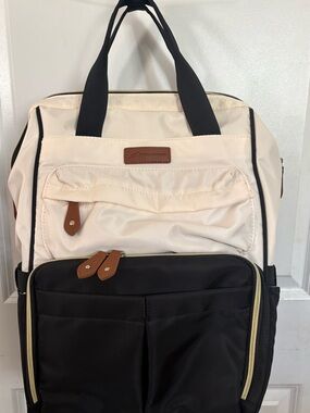 Two-Tone Black and Cream Women's Baby Bag Backpack